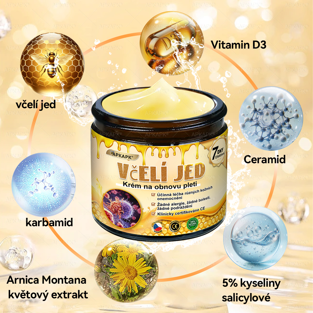 Dermatologicky a klinicky testováno👩‍⚕️APKAPK®Bee Venom Krém na obnovení pleti🐝 pomáhá při léčbě kožních problémů, jako jsou: vrásky, jizvy, pigmentové skvrny, strie, akné, psoriáza, ekzém, kožní změny, podráždění, záněty a další kožní problémy.