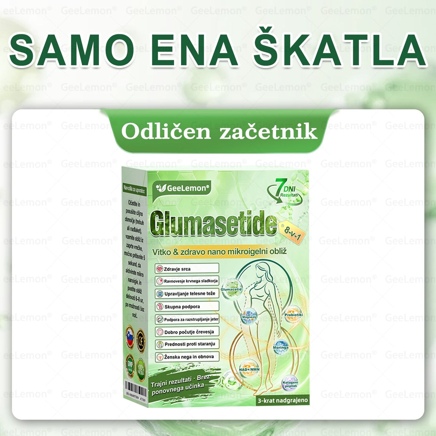 Registrirano pri JAZMP in GMP certificirano👩‍⚕️🎁 𝐆𝐞𝑒𝐿𝑒𝐦𝐨𝐧® 𝐆𝐥𝐮𝐦𝐚𝐬𝐞𝐭𝐢𝐝𝐞 8 v 1 Hujševalni in zdravju namenjen nano obliž z mikroiglicami 🇸🇮 (Samo enkrat na dan, vidne spremembe že v 7 dneh)
